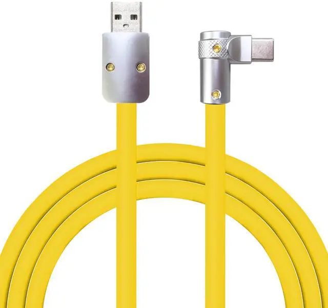 Main image of chubbycable FlexElbow Pro - 90 Degree Design 240W Fast Charge Cable Ultra-Thick Silicone Right Angle USB C Cable Phone Tablets Charging Cord, Yellow, USB-A to Type-C, 16.4FT