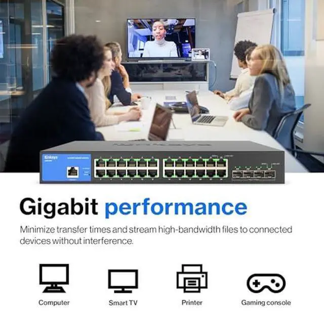 Alt view image 3 of 5 - Linksys LGS328C 24 Port Gigabit Managed Network Switch with 4 x 10G Uplink SFP+ Slots - Advanced Security, QoS, Static Routing, VLAN, IGMP Features - Metal Housing, Desktop / Wall Mount
