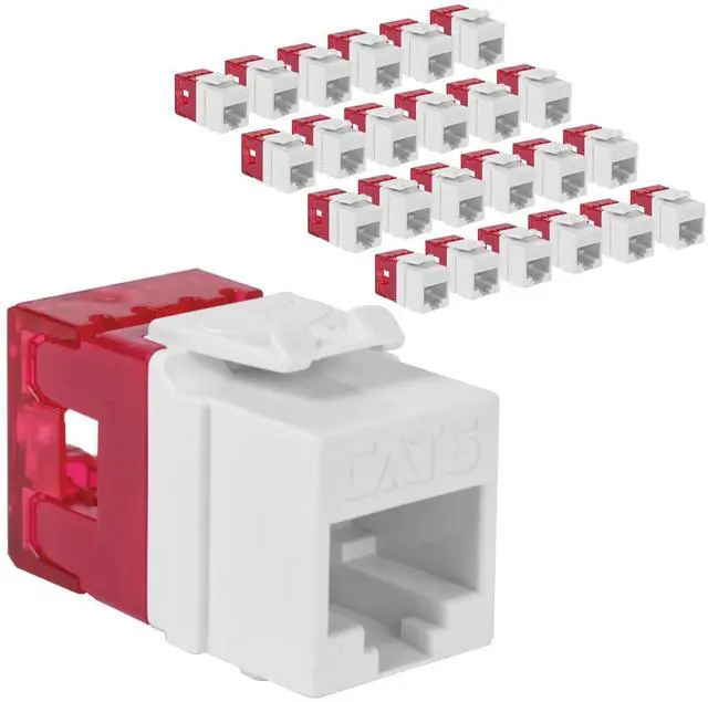 Main image of ICC CAT6 Keystone Jack with Slim Profile 180 Degree Punch Down, RJ45 UL Listed PoE++ TAA Compliant for Wall Plate or Patch Panel, Works with JackEasy Termination Tool, White 25 Pack