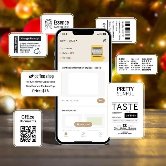 Alt view image 4 of 5 - NEW1 Label Printer +4 Rolls Labels, 2 Inch Portable Inkless Bluetooth Label Maker for Small Business, Home, School, Automatic Label Recognition, Sticker Printer for Address Logo Barcode ClothingRed