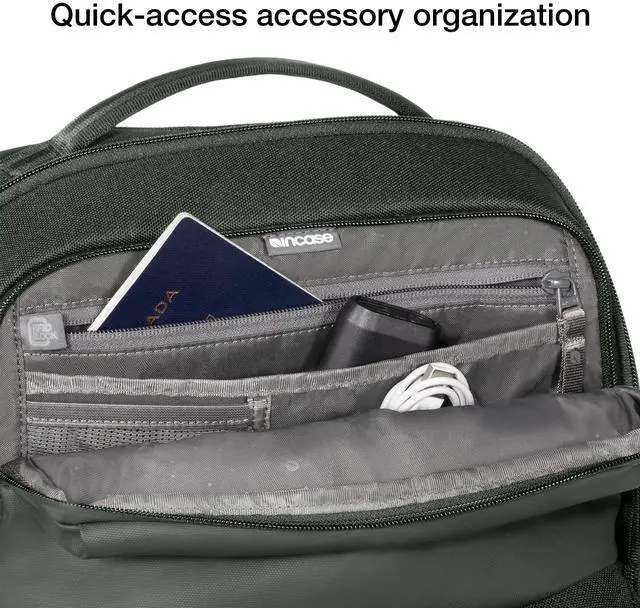 Alt view image 5 of 5 - Incase A.R.C. Commuter Backpack with ReSpun Recycled Polyester  26L Main Compartment, Six Zippered Pockets, Organizational Pocket, Faux Fur 16 inch Laptop Compartment, RFID Blocking - Smoked Ivy