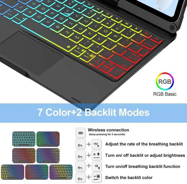 Alt view image 3 of 5 - for iPad 11th 10th Generation Case with Keyboard 360° Rotatable, 7 Color Backlight & Multi-Touch Trackpad, Smart Protective Case with Pencil Holder for iPad 11 inch A16 2025/10th Gen 10.9 inch 2022