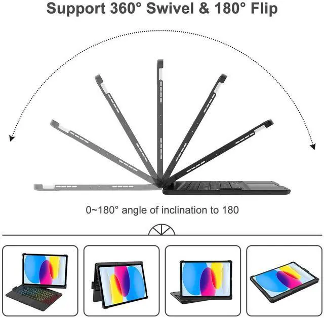 Alt view image 5 of 5 - for iPad 11th 10th Generation Case with Keyboard 360° Rotatable, 7 Color Backlight & Multi-Touch Trackpad, Smart Protective Case with Pencil Holder for iPad 11 inch A16 2025/10th Gen 10.9 inch 2022