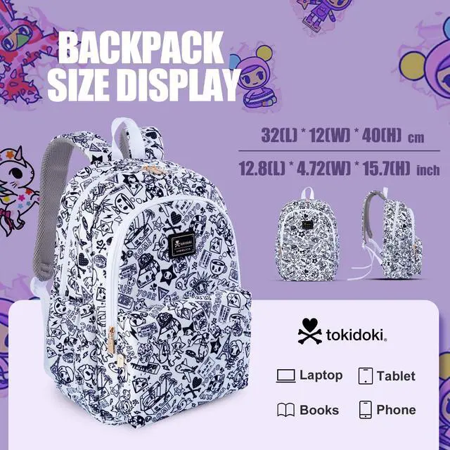 Alt view image 2 of 5 - Tokidoki Unicorno Backpack Cute Travel Laptop Backpack for Women Casual Bookbags Lightweight Cloth Canvas Backpack School Bag Daypack Handbag (Black & White)