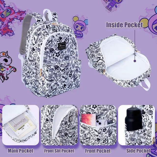 Alt view image 3 of 5 - Tokidoki Unicorno Backpack Cute Travel Laptop Backpack for Women Casual Bookbags Lightweight Cloth Canvas Backpack School Bag Daypack Handbag (Black & White)
