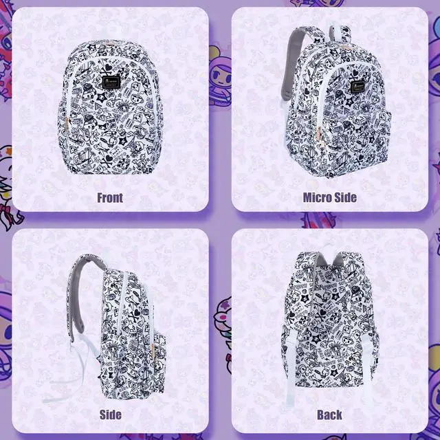 Alt view image 4 of 5 - Tokidoki Unicorno Backpack Cute Travel Laptop Backpack for Women Casual Bookbags Lightweight Cloth Canvas Backpack School Bag Daypack Handbag (Black & White)