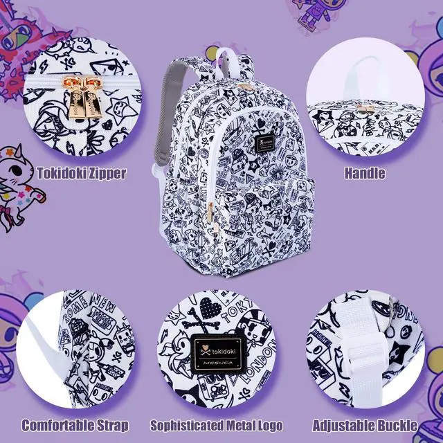 Alt view image 5 of 5 - Tokidoki Unicorno Backpack Cute Travel Laptop Backpack for Women Casual Bookbags Lightweight Cloth Canvas Backpack School Bag Daypack Handbag (Black & White)