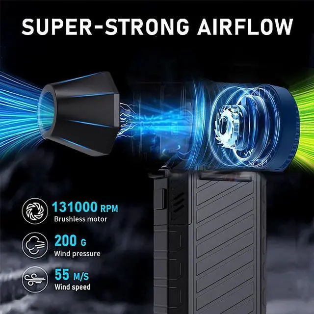 Alt view image 3 of 5 - Compressed Air Duster with LED Lights, Rechargeable Cordless Electric Air Blower Turbo Fan, Powerful 3 Gear Adjustable Mini Dust Blower for PC, Computer, Keyboard, Car, Outdoor, and Home