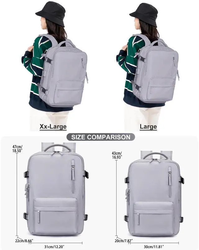 Alt view image 2 of 5 - VGCUB Large Travel Backpack Bag for Women Men,Carry on Backpack,17 Inch Laptop Business Work Waterproof Backpack with Laptop Compartment,Person Item Flight Approved,Mochila de Viaje,Grey Large