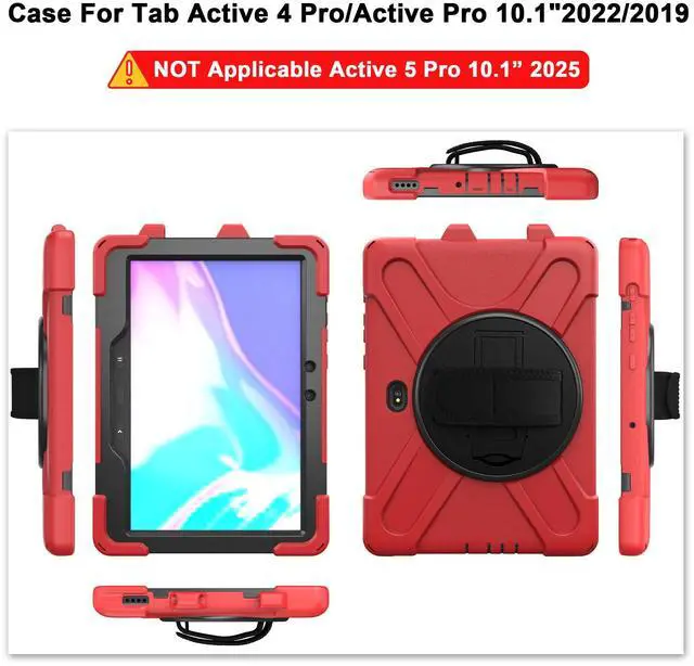 Alt view image 2 of 5 - rantice Compatible with Samsung Galaxy TAB Active PRO 10.1 Case/Tab Active4 PRO Case, Heavy Duty Rugged Shockproof Drop Protection Case, Hand Strap&Shoulder Strap for SM-T540/T547/T630/T638 (Red)