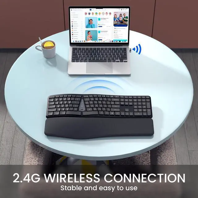 Alt view image 4 of 5 - LIZRROT Wireless Ergonomic Keyboard, Split Keyboard with Wrist Rest and Cleaning Brush, 2.4G Computer Keyboard, Comfortable and Natural for Windows PC Laptops