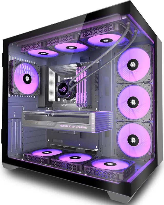 Main image of AMANSON PC CASE ATX 9 PWM ARGB Fans Pre-Installed, Mid-Tower Gaming PC Case, Panoramic Tempered Glass Computer Case with Type-C,360mm Radiator SupportBlack