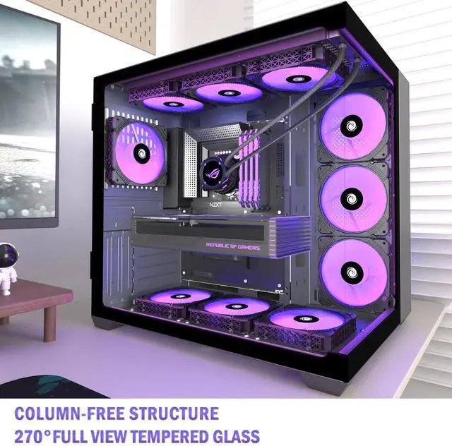 Alt view image 2 of 5 - AMANSON PC CASE ATX 9 PWM ARGB Fans Pre-Installed, Mid-Tower Gaming PC Case, Panoramic Tempered Glass Computer Case with Type-C,360mm Radiator SupportBlack