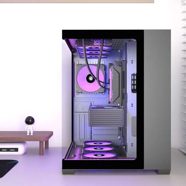 Alt view image 5 of 5 - AMANSON PC CASE ATX 9 PWM ARGB Fans Pre-Installed, Mid-Tower Gaming PC Case, Panoramic Tempered Glass Computer Case with Type-C,360mm Radiator SupportBlack