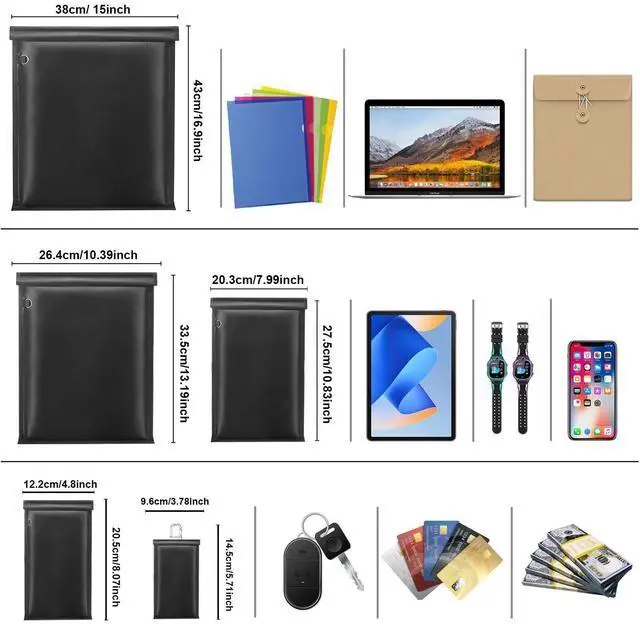 Alt view image 2 of 5 - yaokvide Large Faraday Bags- 5 Pack Faraday Cages for Laptops & Tablets & Phones & Car Keys, Faraday Key Fob Protector, Fireproof & Waterproof Faraday Pouch Key Fob Anti-theft Signal Blocker Pouch