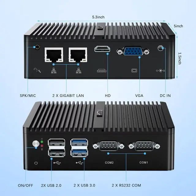 Alt view image 3 of 5 - HYSTOU Mini PC Fanless Industrial: 8GB Ram DDR4 256GB SSD Micro Computer Celeron J4125 Dual LAN Mini Desktop PC Windows 10 Pro with Dual Band WiFi Bluetooth