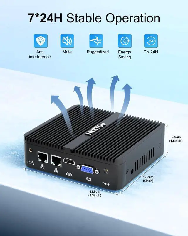 Alt view image 5 of 5 - HYSTOU Mini PC Fanless Industrial: 8GB Ram DDR4 256GB SSD Micro Computer Celeron J4125 Dual LAN Mini Desktop PC Windows 10 Pro with Dual Band WiFi Bluetooth