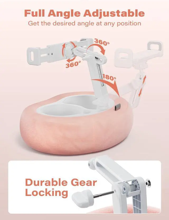 Alt view image 4 of 5 - TAZENI Tablet Kindle Pillow Stand Holder with 2 Trays Fit 4''-13'' Phone/Tablet/Kindle iPad Holder Stand for Bed with Soft Plus Fabric Reading Accessories Gift, Pink