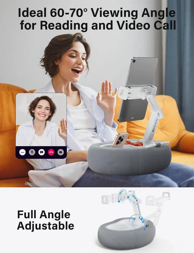 Alt view image 3 of 5 - TAZENI Tablet Kindle Pillow Stand Holder with 2 Trays Fit 4''-13'' Phone/Tablet/Kindle iPad Holder Stand for Bed with Soft Plus Fabric Reading Accessories Gift for Reading, Gray