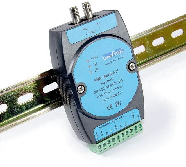 Main image of COMMFRONT Industrial RS232 / RS485 / RS422 to Fiber Optic Converter, Multi-Mode, ST Connectors, 3 Miles / 5KM, DIN-Rail/Wall/Panel Mount