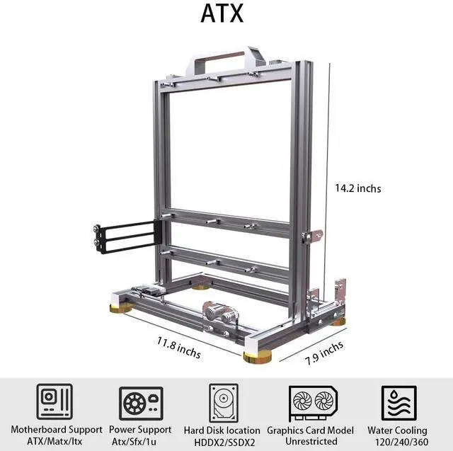 Alt view image 4 of 5 - DIY Open Frame PC Chassis, Aluminum Computer Case, Supports ATX Motherboard, Excellent Cooling, Type-C Support