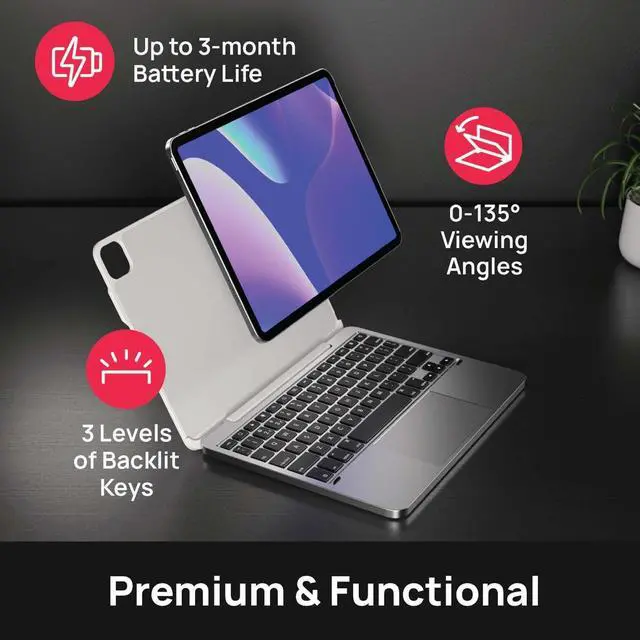 Alt view image 5 of 5 - Brydge 11 MAX+ Wireless Keyboard Case with Multi-Touch Trackpad for iPad Pro 11" & iPad Air 11", White Magnetic SnapFit Case, Silver Keyboard