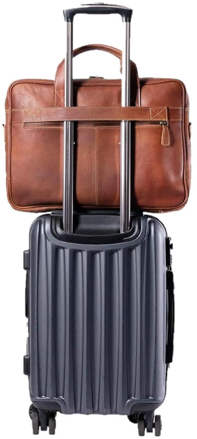 Alt view image 4 of 5 - Leather briefcase 18 Inch Laptop Messenger Bags for Men and Women Best Office briefcase Satchel Bag (Tan)