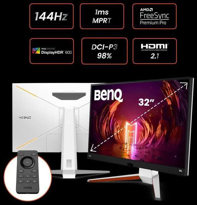 Alt view image 3 of 5 - BenQ MOBIUZ EX3210U Gaming Monitor 32" 4K UHD 144Hz 1ms w/Remote | IPS | HDRi | AdobeRGB | P3 | Freesync Premium Pro | Height, Swivel & Tilt | 2.1 Audio & Subwoofer | Noise-Cancelling Mic | HDMI 2.1