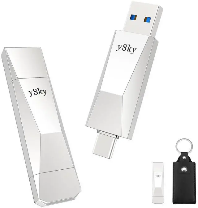 Main image of ySky 256GB SSD USB-C 3.2 Gen2 Flash Drive, Up to 500MB/s 2-in-1 OTG Thumb Drive with Keychain Leather Case
