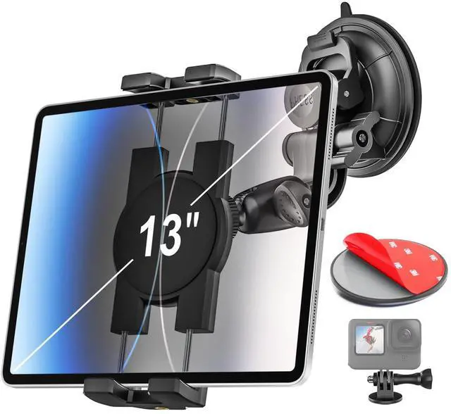 Main image of woleyi Windshield Car Tablet Mount - [95mm Glass Suction Cup] Window Dashboard Tablet Holder for Car with 1/4'' Screw Thread & Sticky Pads, for iPad Pro Air Mini, Galaxy, Camera, Gopro, 4-13" Devices