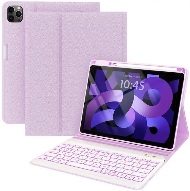 Main image of Keyboard case for ipad Air 11 inch(M2 2024)/10.9 Inch Air 5th 4th Generation & iPad Pro 11 inch (1st/2nd/3rd/4th Gen)-Backlit Detachable Keyboard, Folio cover with upper easily Pencil Holder-(Purple)