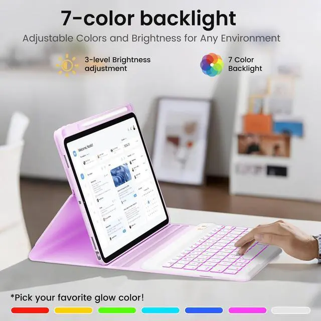 Alt view image 4 of 5 - Keyboard case for ipad Air 11 inch(M2 2024)/10.9 Inch Air 5th 4th Generation & iPad Pro 11 inch (1st/2nd/3rd/4th Gen)-Backlit Detachable Keyboard, Folio cover with upper easily Pencil Holder-(Purple)