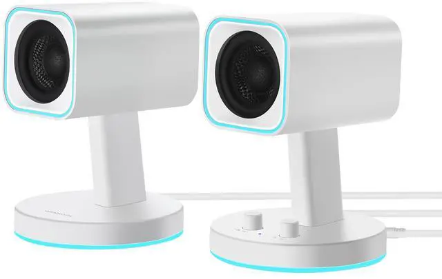 Main image of Sanyun SW202 2.25 Computer Gaming PC Speakers - 24W Fiberglass Speaker Unit - Built-in 16bit DAC Dynamic 3D Surround Sound - Bluetooth 5.2 USB Aux Inputs - RGB Backlit (Pair, White)