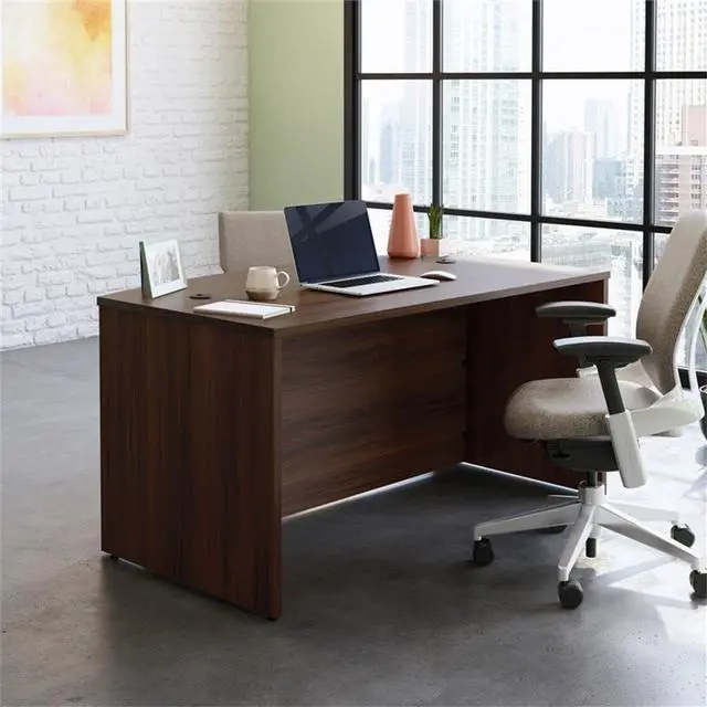 Alt view image 2 of 5 - OfficeWorks by Sauder Affirm 60'' Bow Front Desk Shell, L: 34.25'' x W: 59.06'' x H: 29.29'', Noble Elm