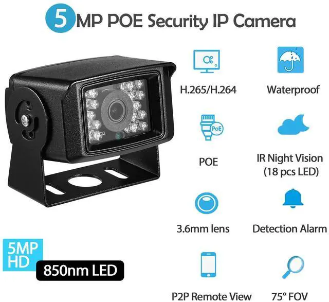 Alt view image 2 of 5 - REVODATA HD 5MP Mini POE IP Camera,Indoor/Outdoor Security Mini IP Camera IP65 Waterproof 18 pcs LEDs IR Night Vision 3.6mm Lens,Small POE P2P Video Cam,Motion Detection (I704-P-HS)