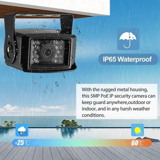 Alt view image 4 of 5 - REVODATA HD 5MP Mini POE IP Camera,Indoor/Outdoor Security Mini IP Camera IP65 Waterproof 18 pcs LEDs IR Night Vision 3.6mm Lens,Small POE P2P Video Cam,Motion Detection (I704-P-HS)