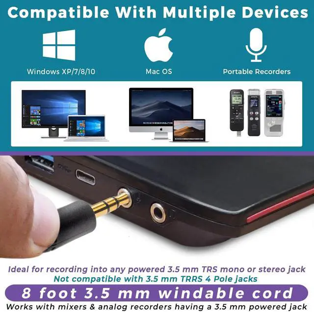 Alt view image 4 of 5 - ECS WordForum 3.5mm TRS 360° Omnidirectional Stereo Conference Microphone for PC - with Daisy Chain Option, Condenser Mic for Teleconferencing - 1 Pack