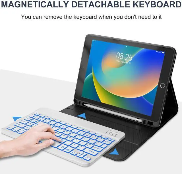 Alt view image 4 of 5 - BORIYUAN iPad 9th 2021/8th/7th Generation Keyboard Case, 7 Colors Backlit Detachable Keyboard Folio Smart Cover for iPad 10.2 Inch/iPad Air 10.5"(3rd Gen)/iPad Pro 10.5" with Pencil Holder  Dark Blue