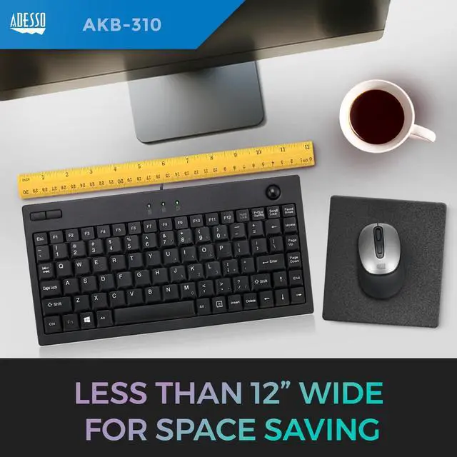 Alt view image 2 of 5 - ADESSO AKB-310UB - Wired USB Mini Trackball USB Keyboard, 87-Key US Layout, Black