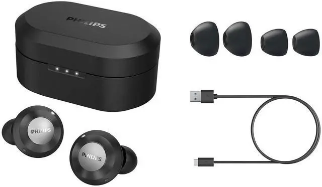Alt view image 2 of 5 - Philips T8505 True Wireless Earbuds, Hybrid Active Noise Canceling (ANC), Bluetooth 5.0 Voice Assistant, IPX4 Splash Resistant, App Control, USB-Charging, Wireless Charging case Included (TAT8505BK)