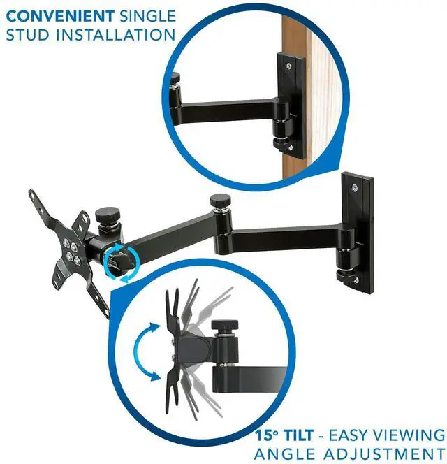 Alt view image 4 of 5 - Mount-It! Full Motion Computer Monitor Wall Mount, Articulating Arm Fits Single Monitor Screens 19 20 21.5 22 24 27 30 Inches, VESA 75 and 100 Compatible, 33 lb Capacity Black