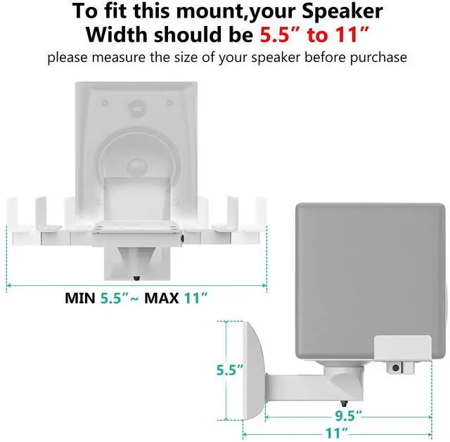 Alt view image 3 of 5 - WALI Speaker Wall Mounts, Dual Side Clamping Bookshelf Mounting Bracket for Large Surrounding Sound Speakers, Hold up to 55 lbs. (SWM201-W), 1 Pair, White