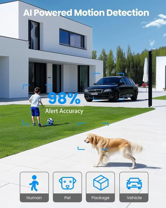 Alt view image 4 of 5 - VIZIUUY Solar Security Cameras Wireless Outdoor, 2 Pack 3MP Security Cameras Wireless Outdoor, Pan Tilt 360°WiFi Camera with Color Night Vision/PIR Sensor/2-Way Audio/Alexa/Google Assistant