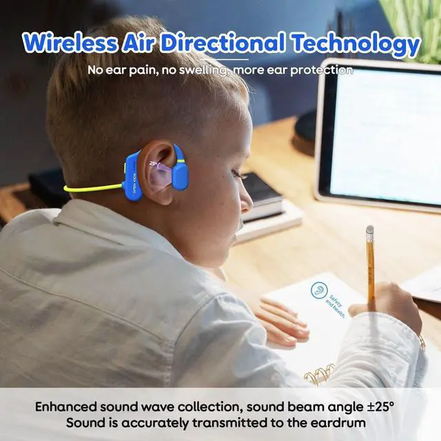 Alt view image 2 of 5 - TBtebeat Kids Open Ear Headphones: Bluetooth 5.3 Air Conduction Open Ear Headphones Air Conduction Earbuds with Mic for Boys Girls School/Study/Listen to Music/Watch iPad(Blue002)