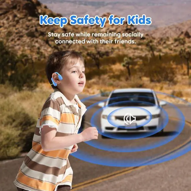 Alt view image 3 of 5 - TBtebeat Kids Open Ear Headphones: Bluetooth 5.3 Air Conduction Open Ear Headphones Air Conduction Earbuds with Mic for Boys Girls School/Study/Listen to Music/Watch iPad(Blue002)