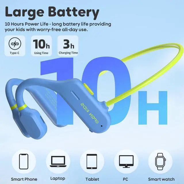 Alt view image 4 of 5 - TBtebeat Kids Open Ear Headphones: Bluetooth 5.3 Air Conduction Open Ear Headphones Air Conduction Earbuds with Mic for Boys Girls School/Study/Listen to Music/Watch iPad(Blue002)
