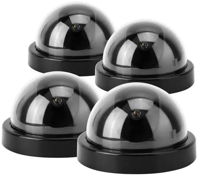 Alt view image 2 of 5 - Simulated Security Camera Fake,Outdoor Camera Dummy Security Cameras Fake D,Surveillance Cameras 4Pcs Dome Simulation Camera CCTV Dummy Fake Security Camera with Flashing Led Light(White)(Black)