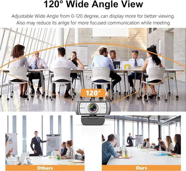 Alt view image 2 of 5 - Wide Angle Webcam,120 Degree Large View Spedal 920 Pro Video Conference Camera, Full HD 1080P Live Streaming Web Cam with Built-in Microphone, USB Webcam for Mac, PC, Laptop and Desktop