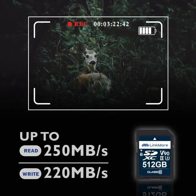 Alt view image 3 of 5 - LinkMore XV29 512GB SDXC UHS-II Card UHS-II SD Crd, C10, U3, V90, SD Card for Digital Camera, Drone Support 4K 8K Video, Camera Memory Cards up to 250MB/s Read Speed, 220MB/s Write Speed