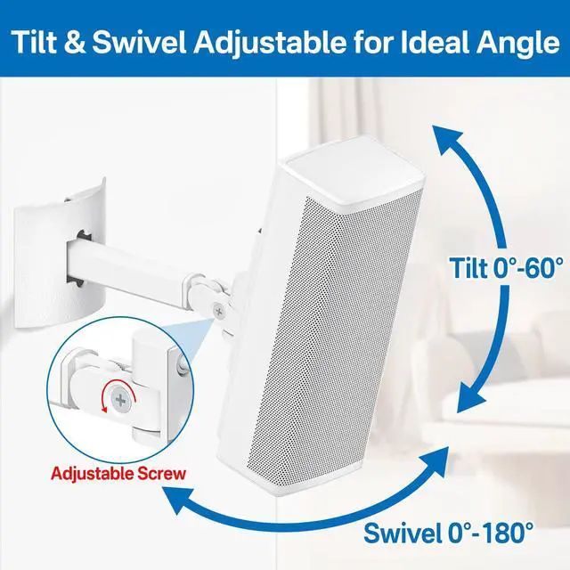Alt view image 5 of 5 - Angle Adjustable Wall Mount for Bose Speaker - Ceiling & Wall Mount for UB-20 Series II, SoundTouch, CineMate, Lifestyle, Acoustimass, Cube Surround Bracket, White